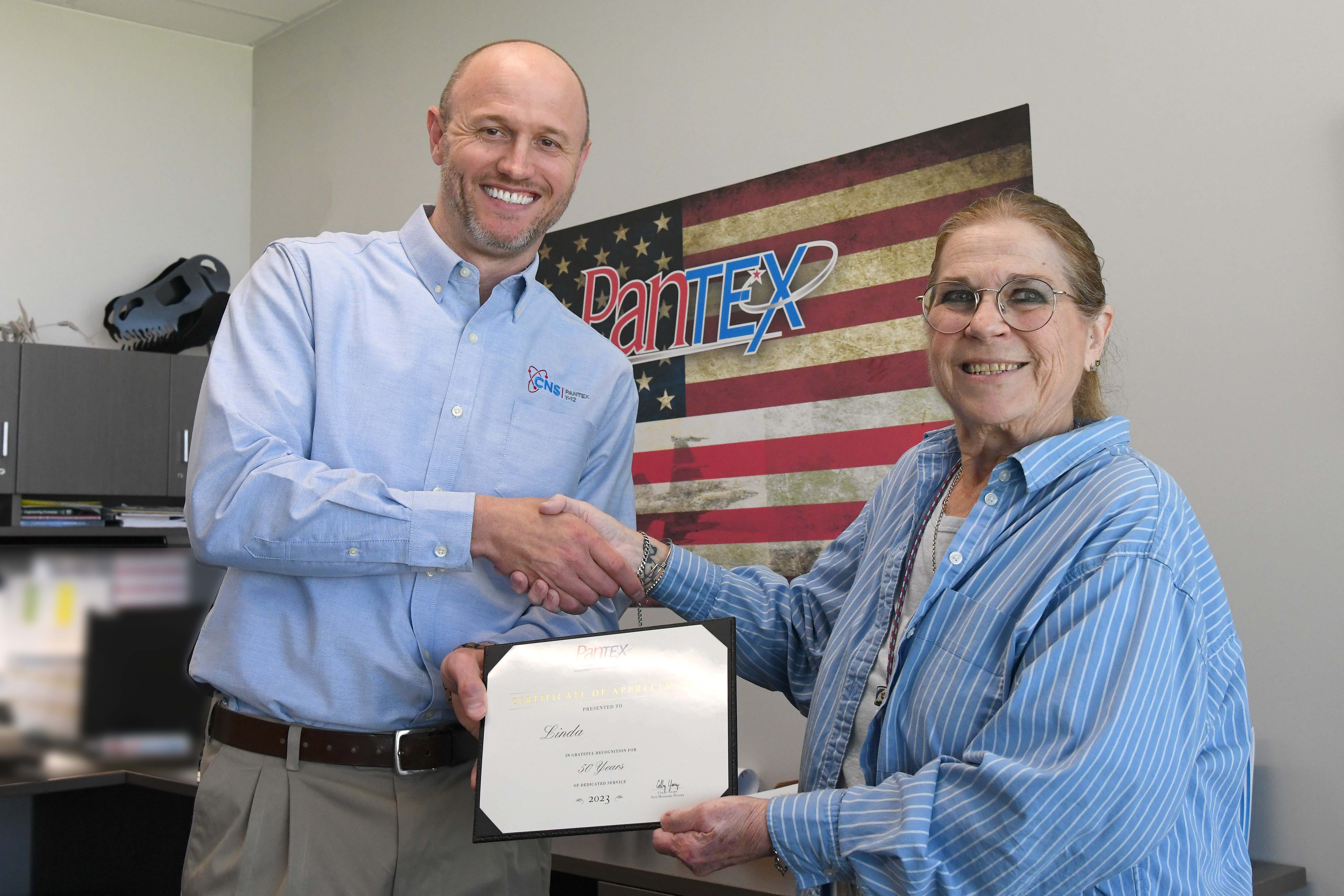 Linda Brohlin was recognized for her service by Site Manager Colby Yeary Linda Brohlin was recognized for her service by Site Manager Colby Yeary
